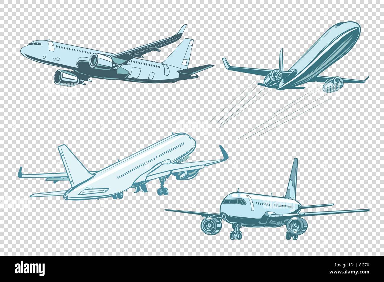 Ensemble d'avions de passagers. Le transport aérien. Pop art retro vector illustration Illustration de Vecteur Ensemble d'avions de passagers. Le transport aérien. Pop art retro vector illustration Illustration de Vecteur