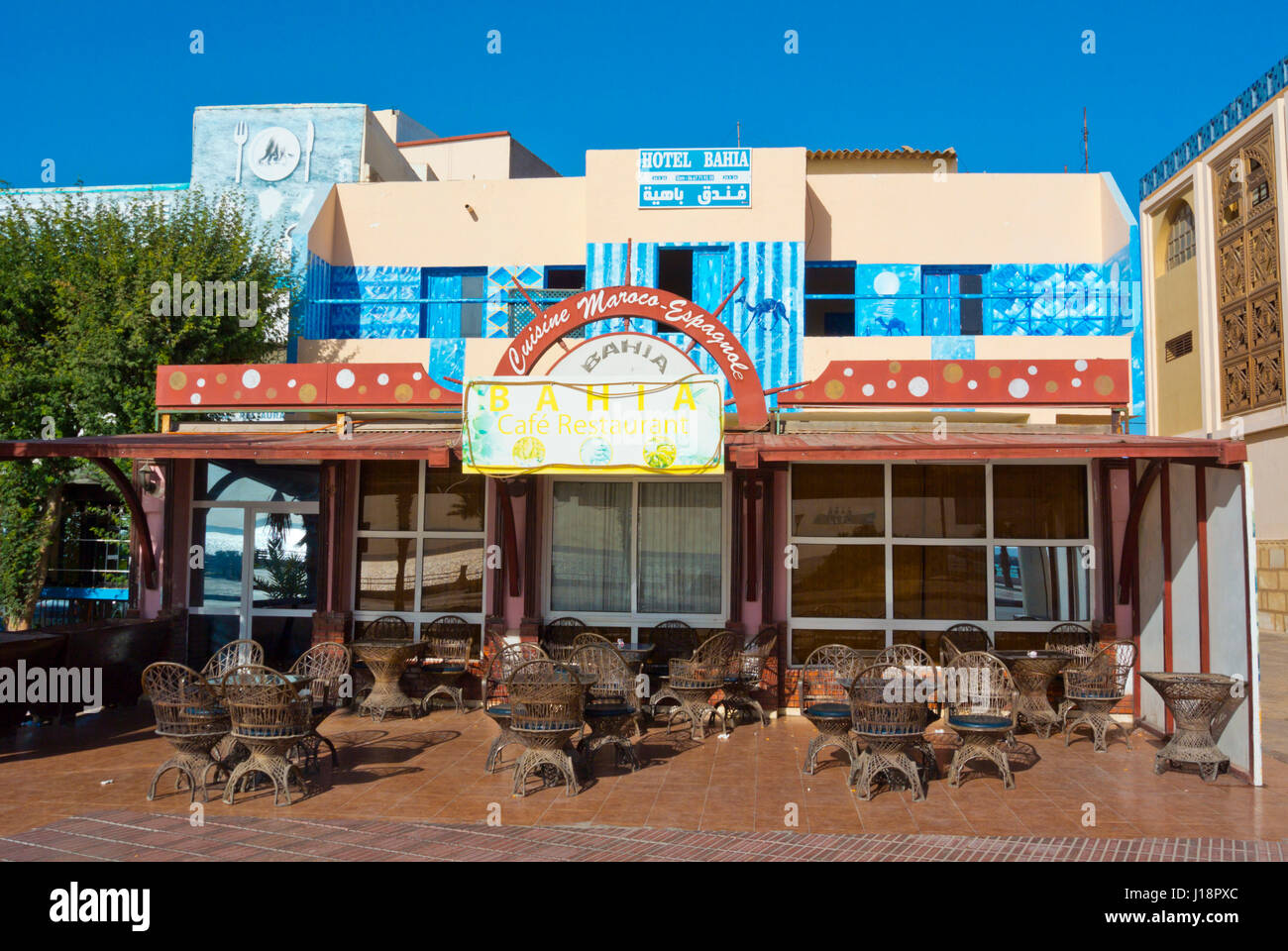 Restaurant de l'hôtel Bahia, Dakhla, Sahara occidental, administré par le Maroc, l'Afrique Banque D'Images
