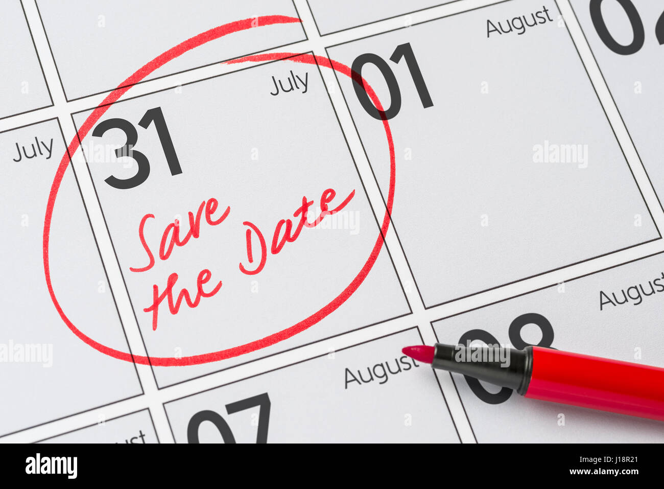 Enregistrer la date inscrite sur un calendrier - Juillet 31 Banque D'Images
