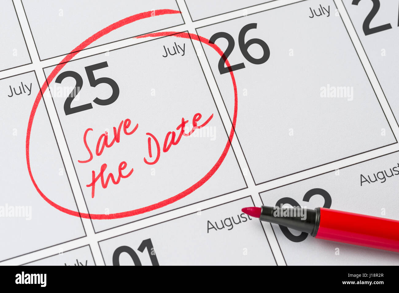 Enregistrer la date inscrite sur un calendrier - Juillet 25 Banque D'Images