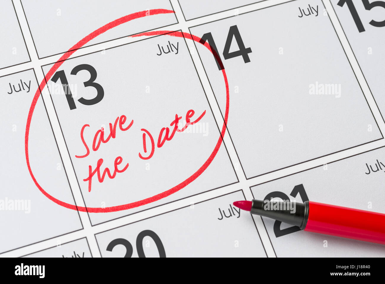 Enregistrer la date inscrite sur un calendrier - Juillet 13 Banque D'Images