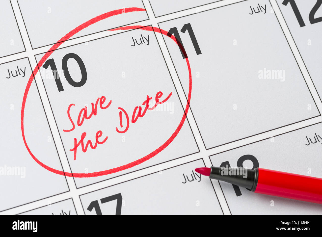 Enregistrer la date inscrite sur un calendrier - Juillet 10 Banque D'Images