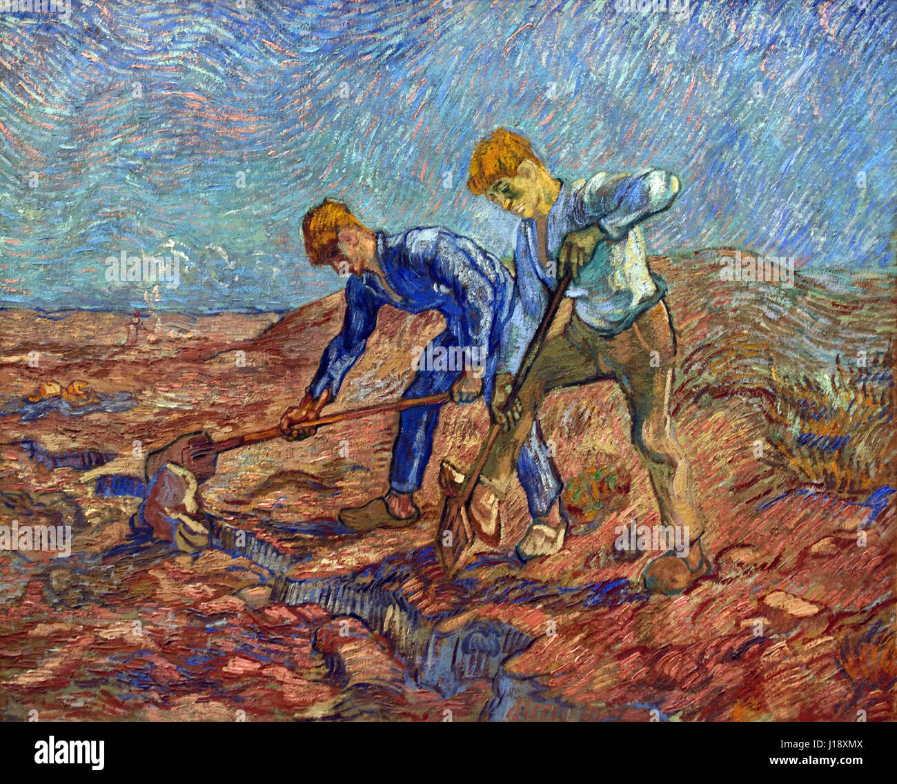 Deux paysans creusant 1889 Vincent van Gogh 1853- 1890 Le Néerlandais Pays-Bas Banque D'Images