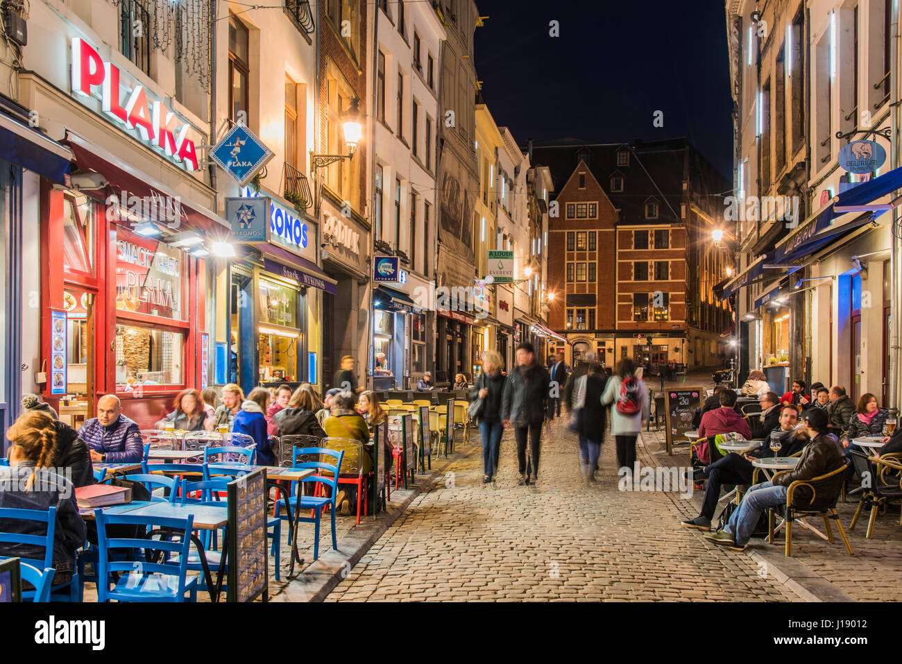 Scène de rue de nuit à Bruxelles, Belgique Banque D'Images