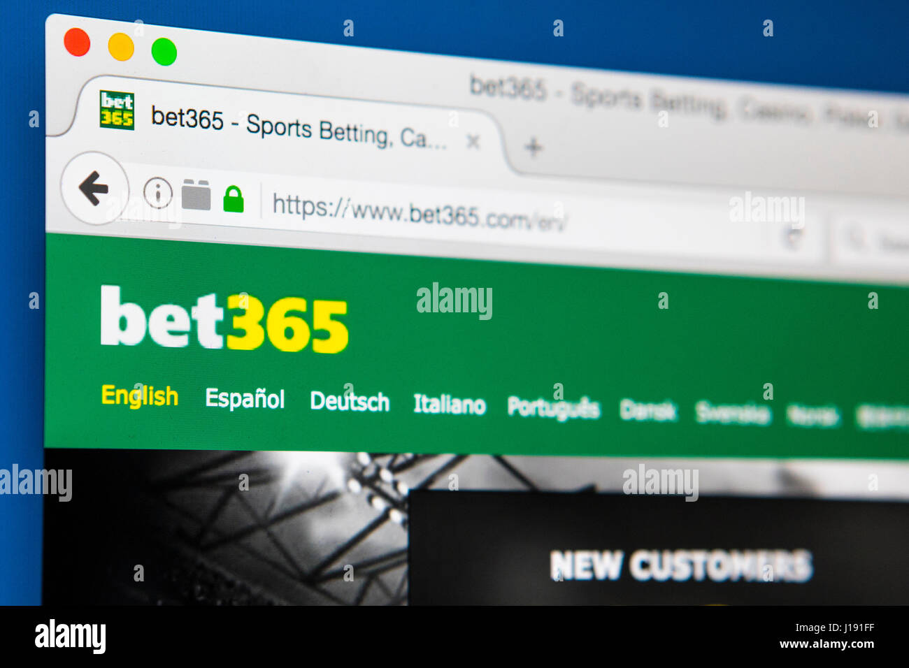 Londres, Royaume-Uni - 13 avril 2017 : La page officielle du site de paris sportifs Bet365, le 13 avril 2017. Banque D'Images