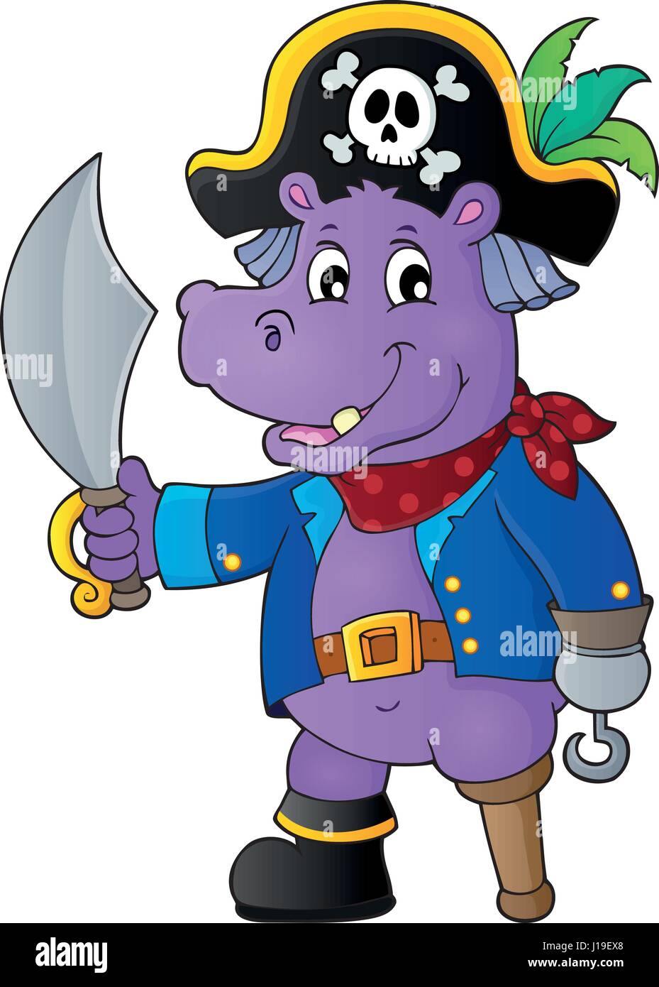Hippopotame Pirate Thème 1 - eps10 vector illustration. Illustration de Vecteur