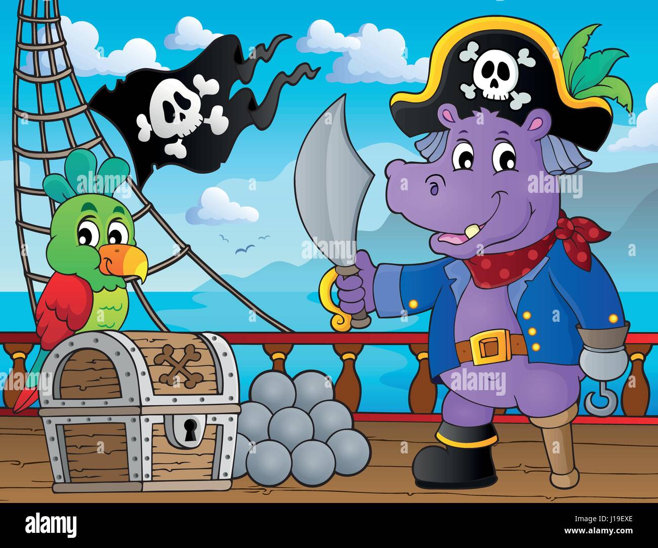 Hippopotame Pirate Thème 3 - eps10 vector illustration. Illustration de Vecteur