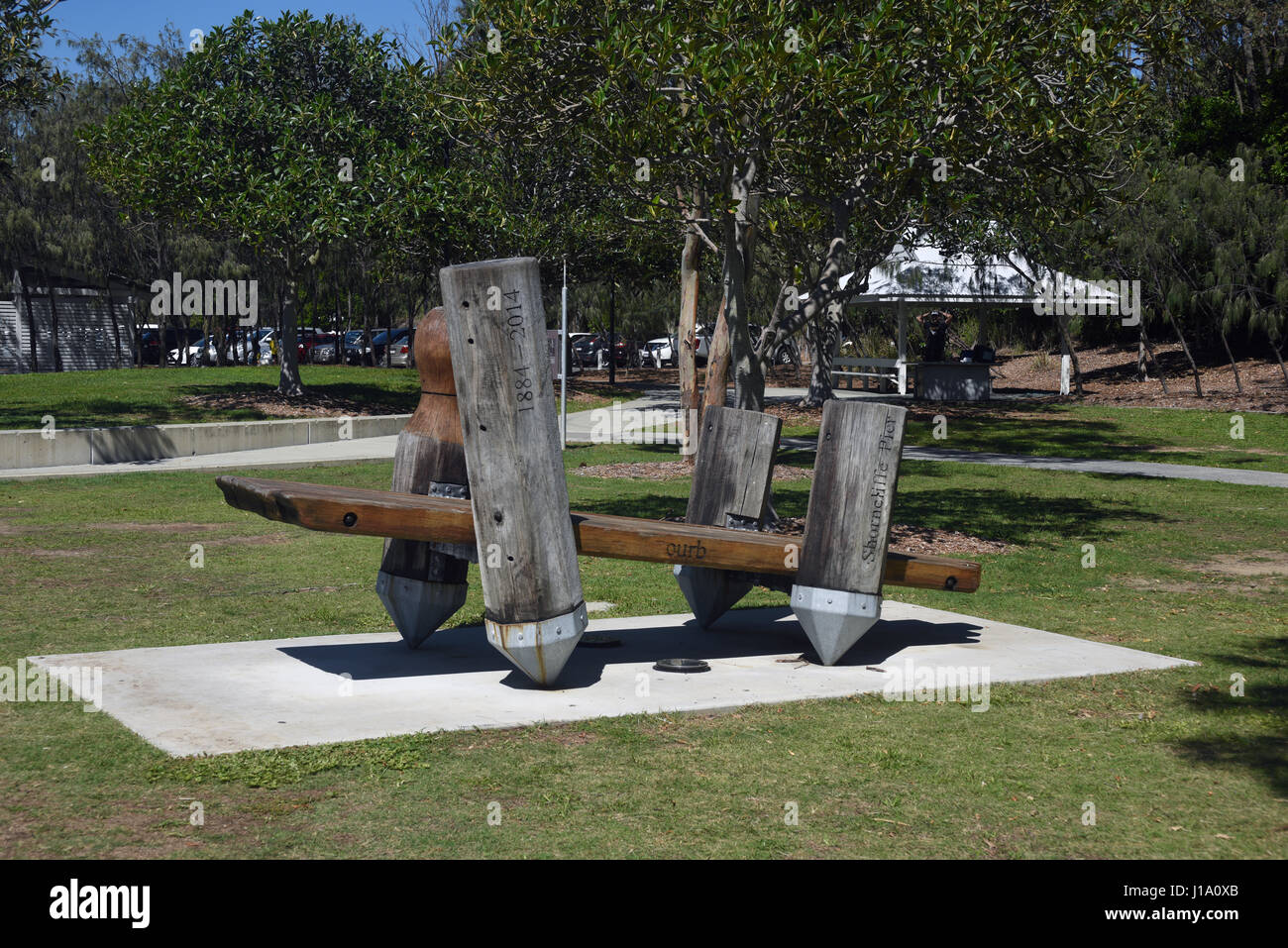 Shorncliffe, Queensland, Australie : des sculptures en bois recyclé Banque D'Images