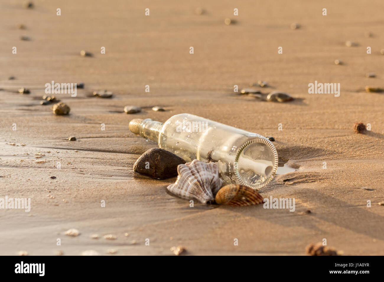 Message dans une bouteille sur la plage Banque D'Images
