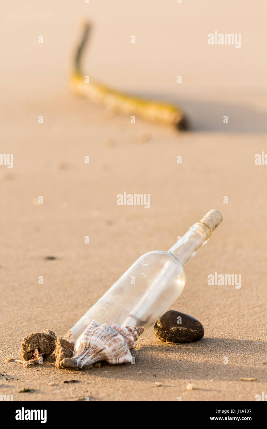 Message dans une bouteille sur la plage Banque D'Images