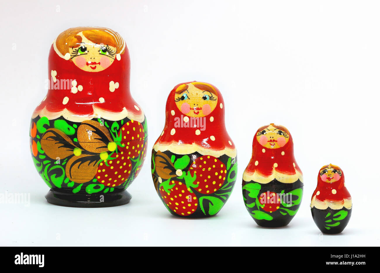 Poupées Russes Matryoshka, Strawberrie sur fond blanc Banque D'Images