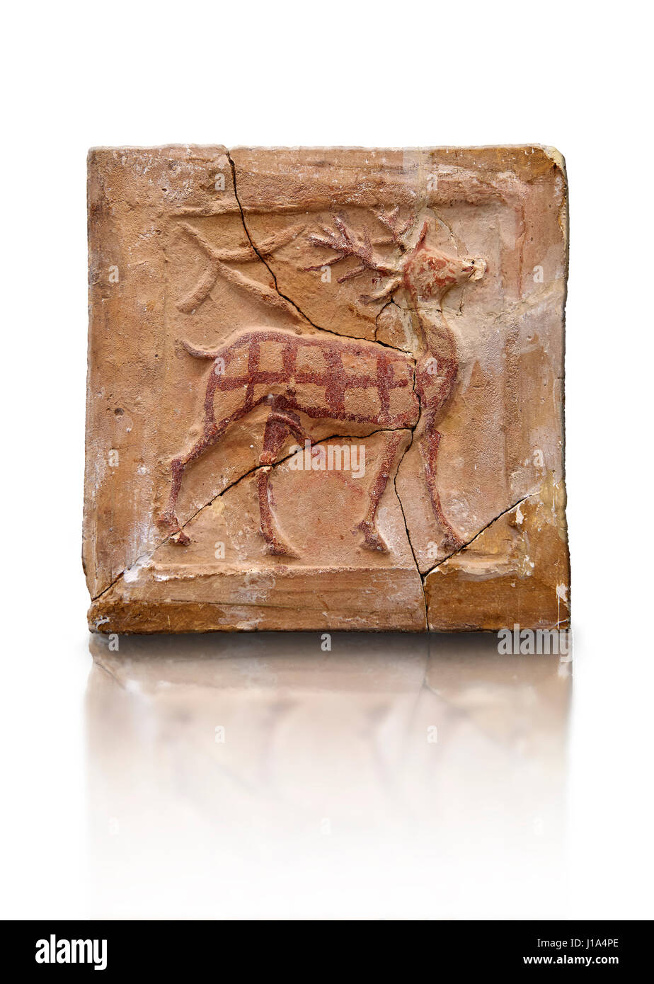 6ème- 7ème siècle des premiers chrétiens en Terre Cuite plaque sculpté représentant un cerf qui représente le Christ, au Musée national du Bardo, Tunis, Tunisie Banque D'Images