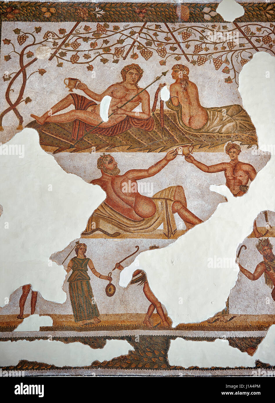 Mosaïque romaine de célébrer le mariage du dieu Dionysos pour Ariadene. La fin du 3e siècle, Thurbo majus. Mosaïque romaine de l'Afrique du Nord pr romain Banque D'Images
