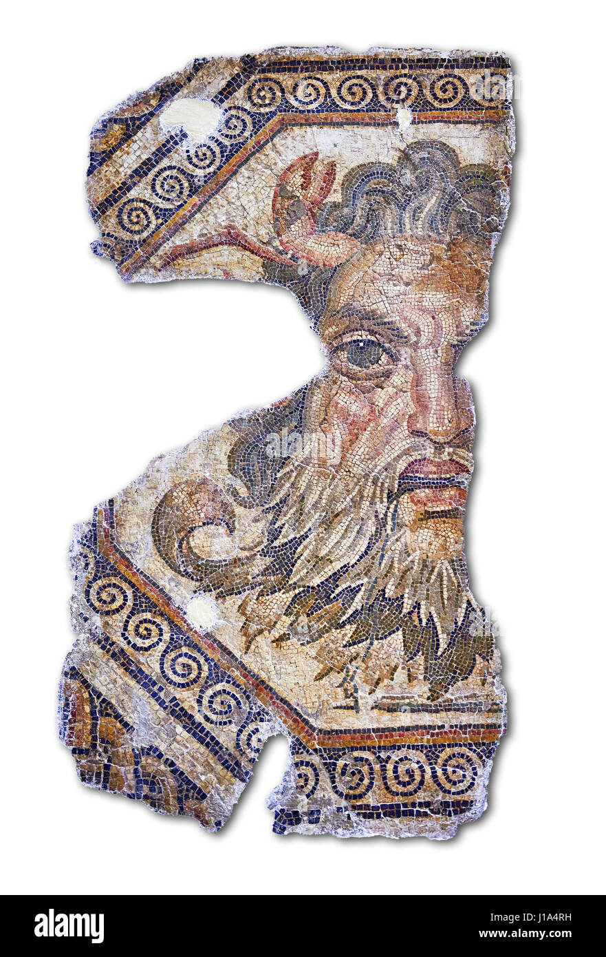 2e siècle mosaïque romaine annonce depictiong Neptune. De Augusti (Sidi El Heni), Tunisie. Le Musée du Bardo, Tunis, Tunisie. Arrière-plan blanc. Banque D'Images