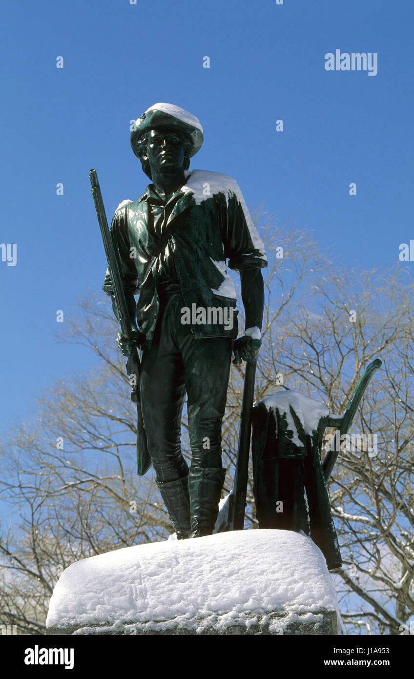 La Minute statue Homme sur les lieux de la bataille de Lexington et Concord, Massachusetts - USA Banque D'Images