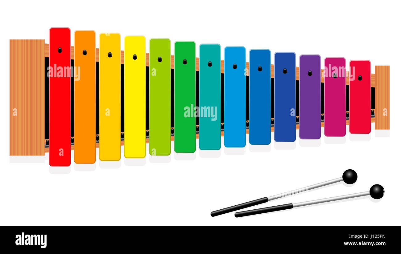 Métallophone ou glockenspiel avec 13 barres de couleur arcenciel et