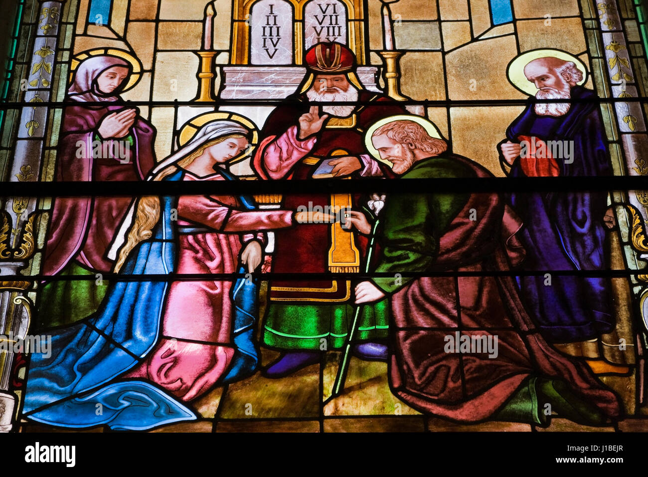 Vitrail avec une scène religieuse, Notre-Dame-de-Bonsecours Chapelle, le Vieux Montréal, Québec, Canada Banque D'Images