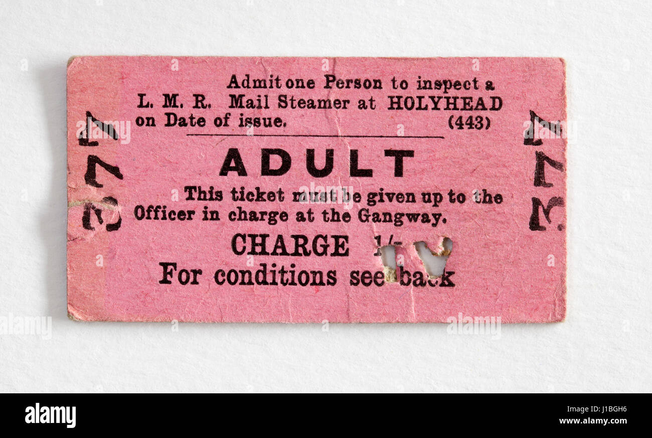 Vintage London Midland Railway Train Trailway Steamer billet adulte Holyhead Banque D'Images