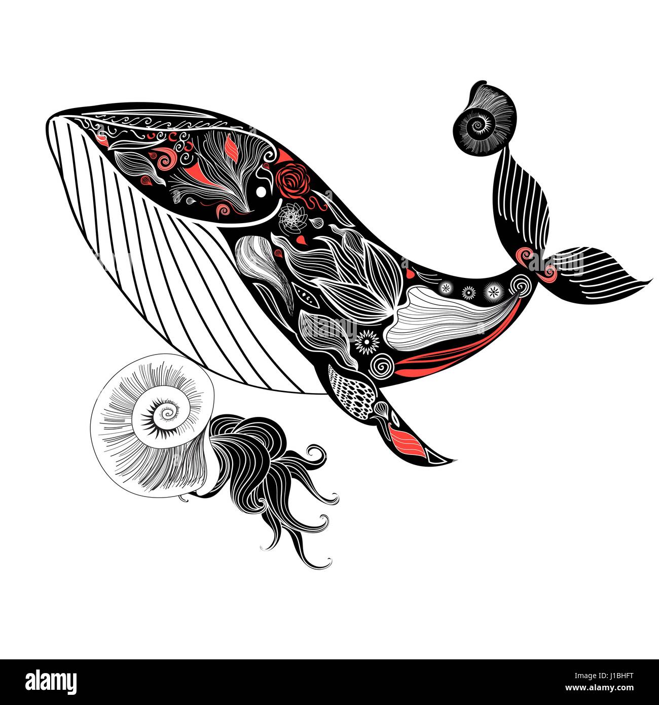 Carte graphique avec une baleine d'ornement Illustration de Vecteur