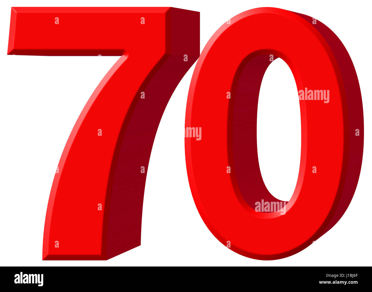 70, 70, chiffre isolé sur fond blanc, 3D render Banque D'Images
