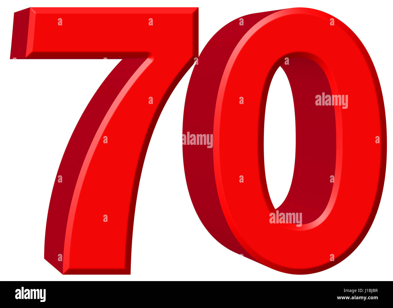 70, 70, chiffre isolé sur fond blanc, 3D render Banque D'Images