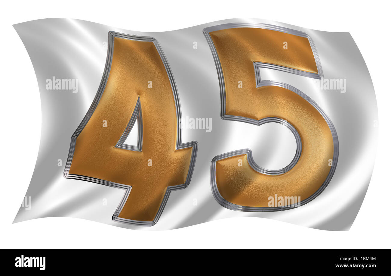 Dans le vent qui flotte le drapeau avec chiffre 45, quarante cinq, isolé sur fond blanc, 3D render Banque D'Images