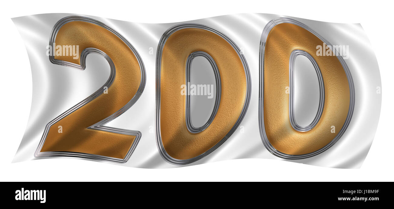Dans le vent qui flotte le drapeau avec chiffre 200, deux cents, isolé ...