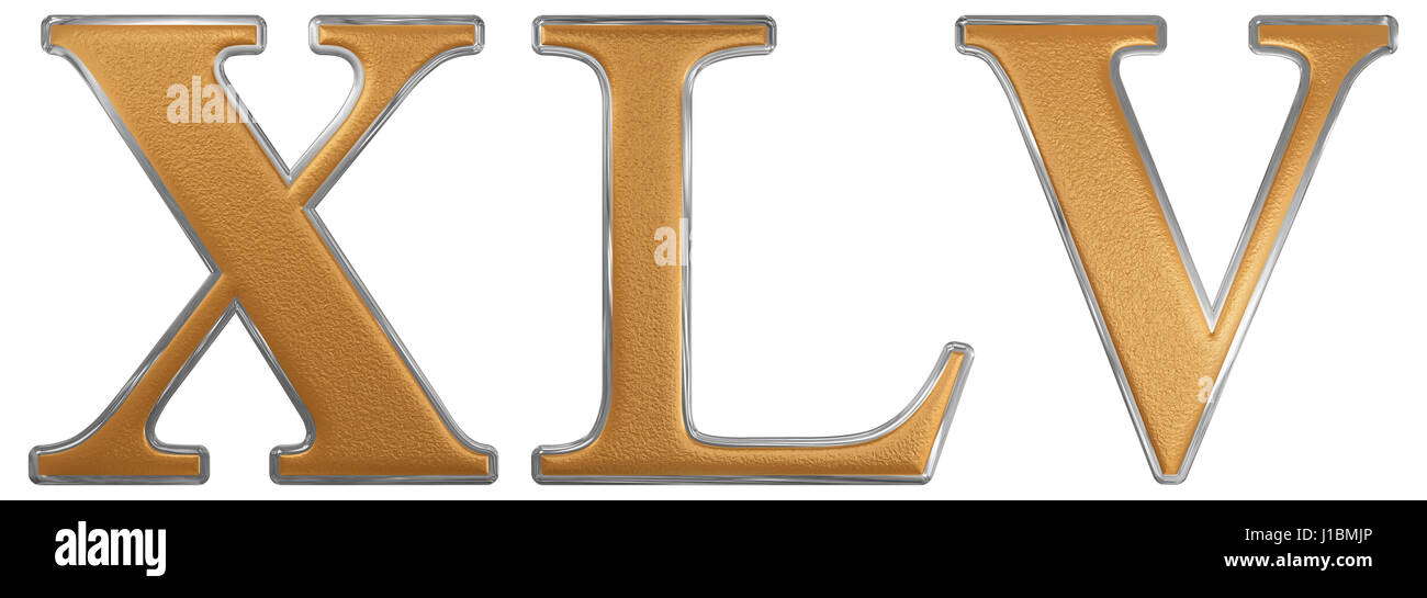 Le chiffre romain et quadraginta quinque, XLV, 45, quarante cinq, isolé sur fond blanc, 3D render Banque D'Images