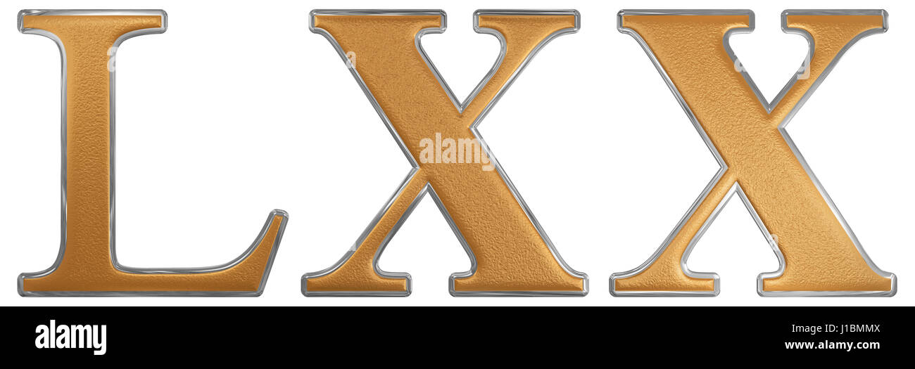 Le chiffre romain LXX, septuaginta, 70, 70, isolé sur fond blanc, 3D render Banque D'Images