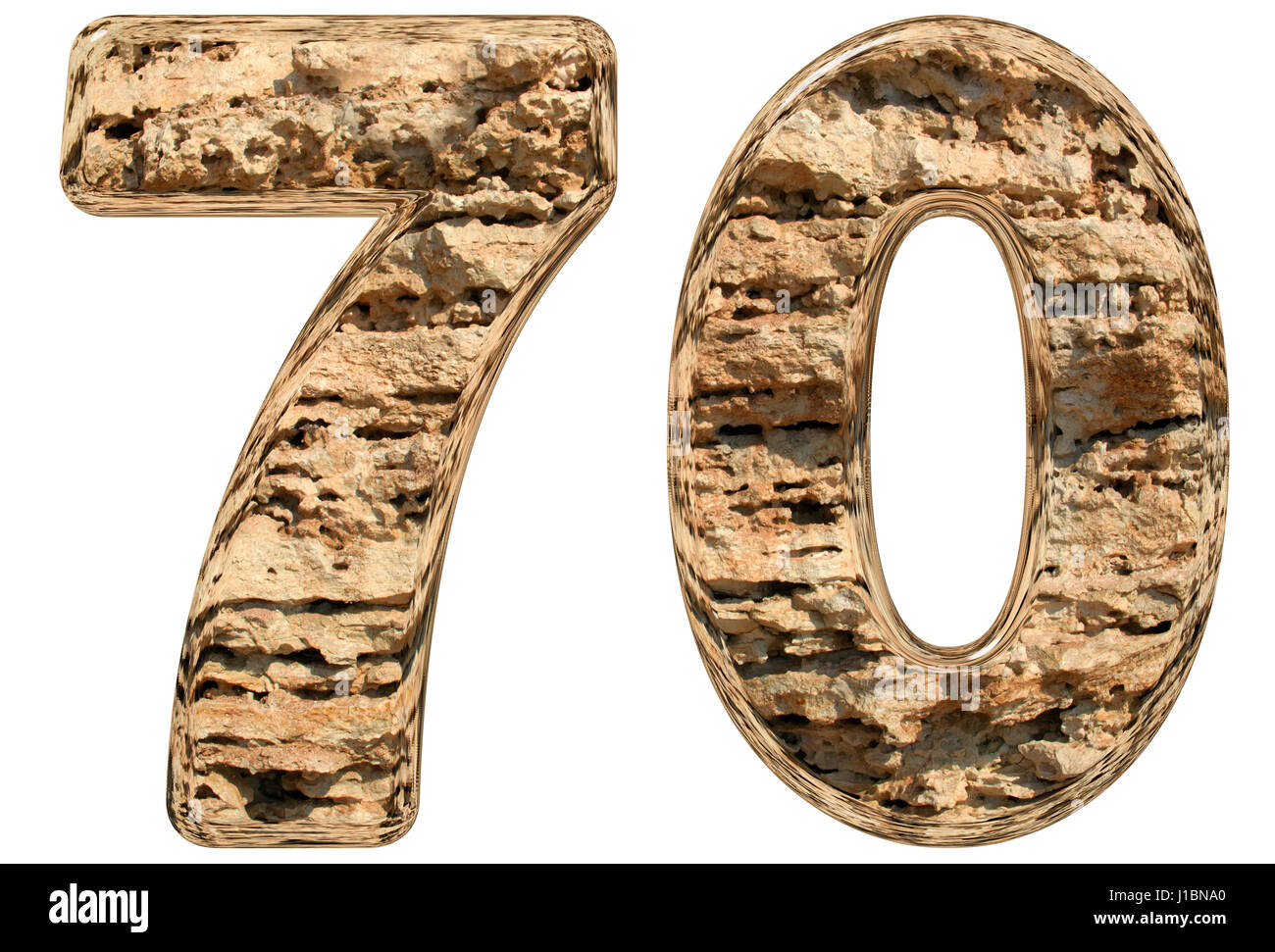 70, chiffre 70, isolé sur blanc, calcaire naturel, 3d illustration Banque D'Images