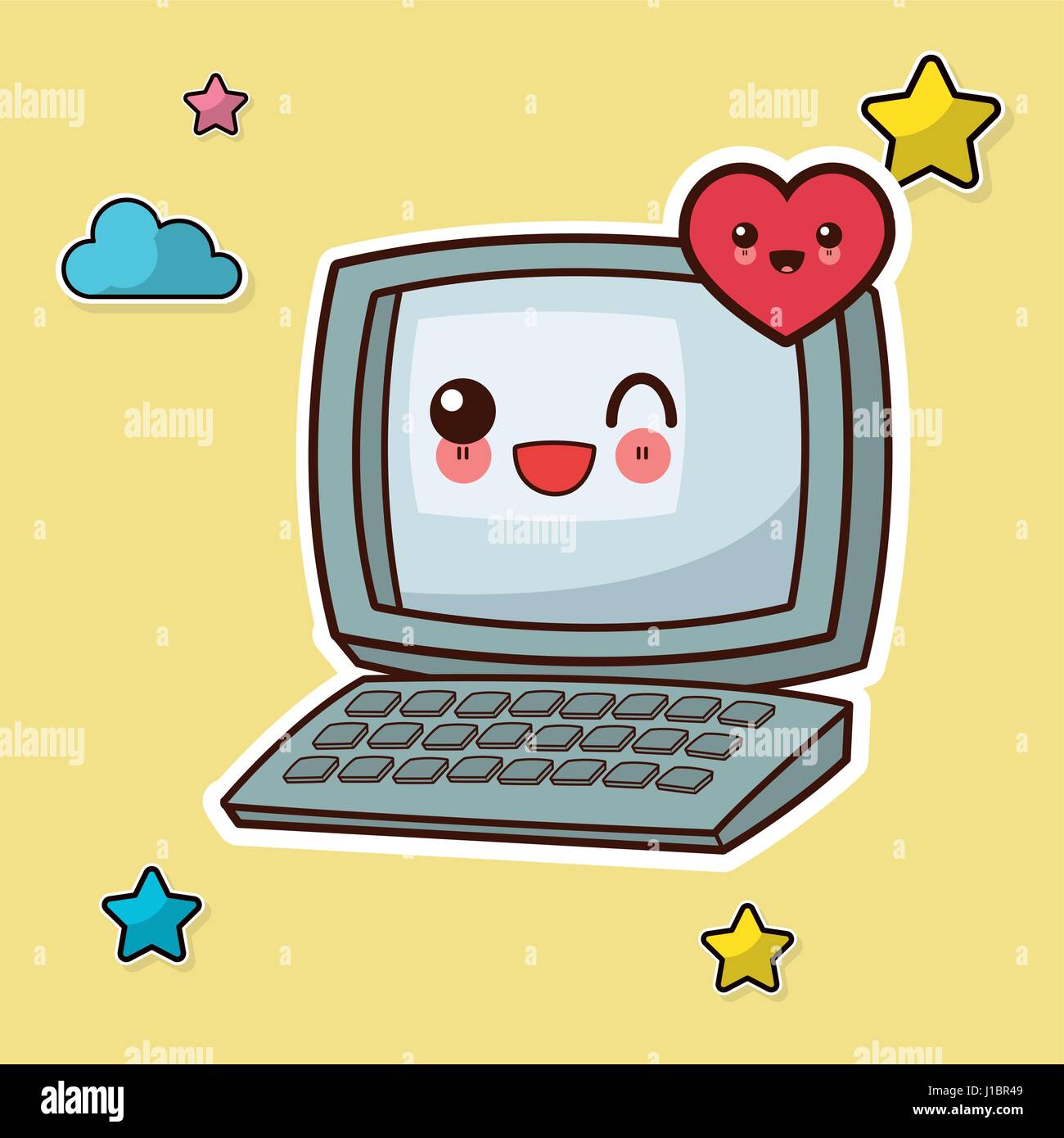 Computer kawaii cartoon happy cute Banque d'images vectorielles Alamy