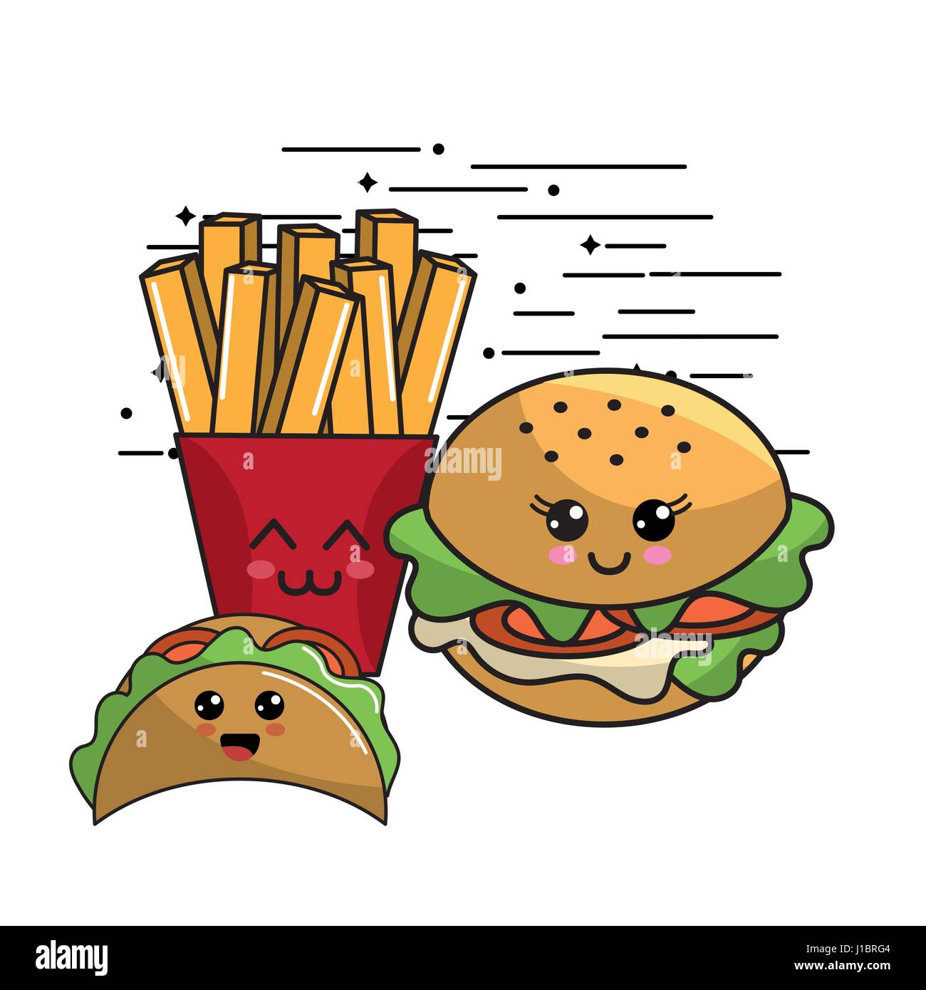 L'icône fast food kawaii adorable expression Illustration de Vecteur