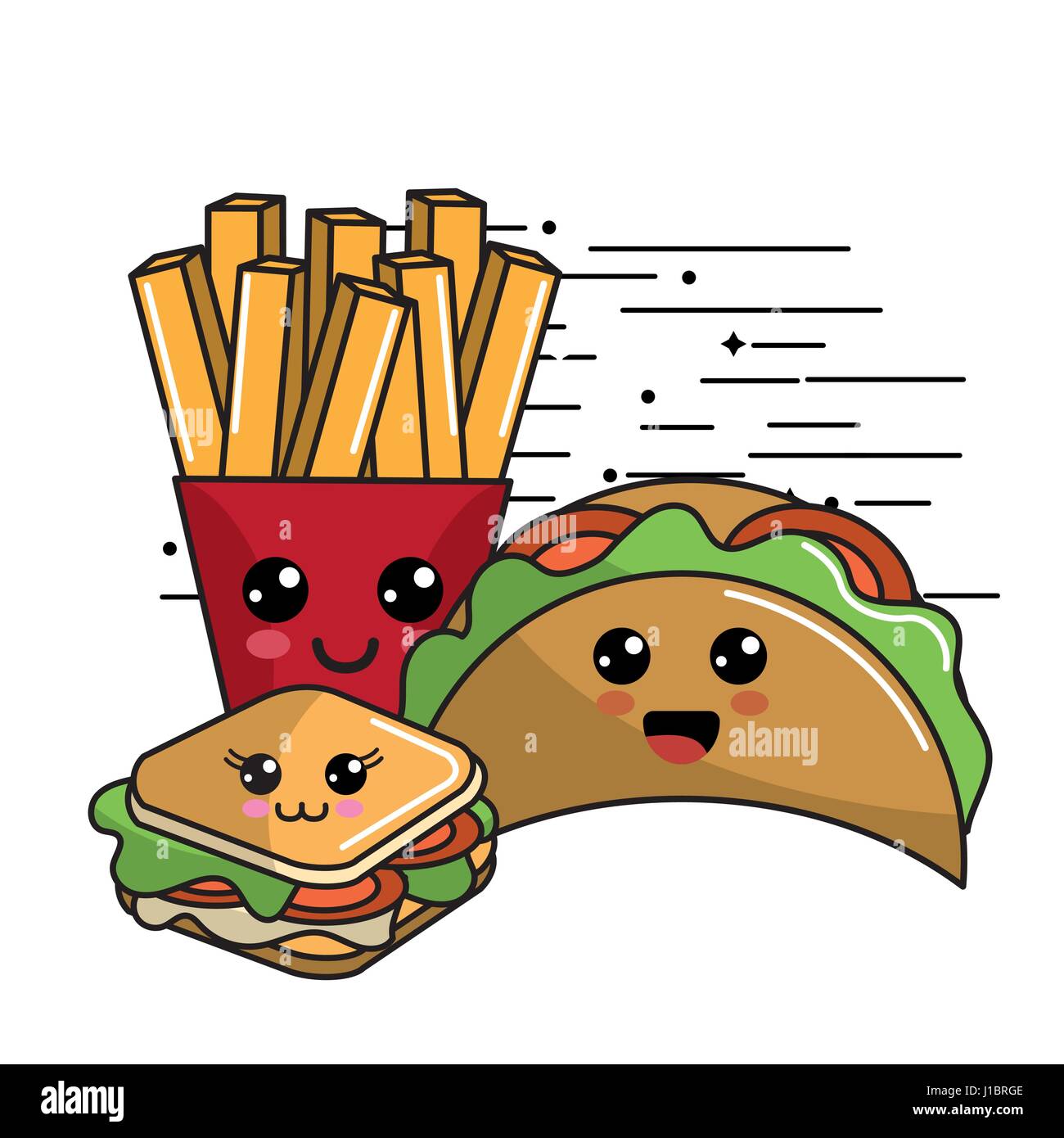 L'icône fast food kawaii adorable expression Illustration de Vecteur