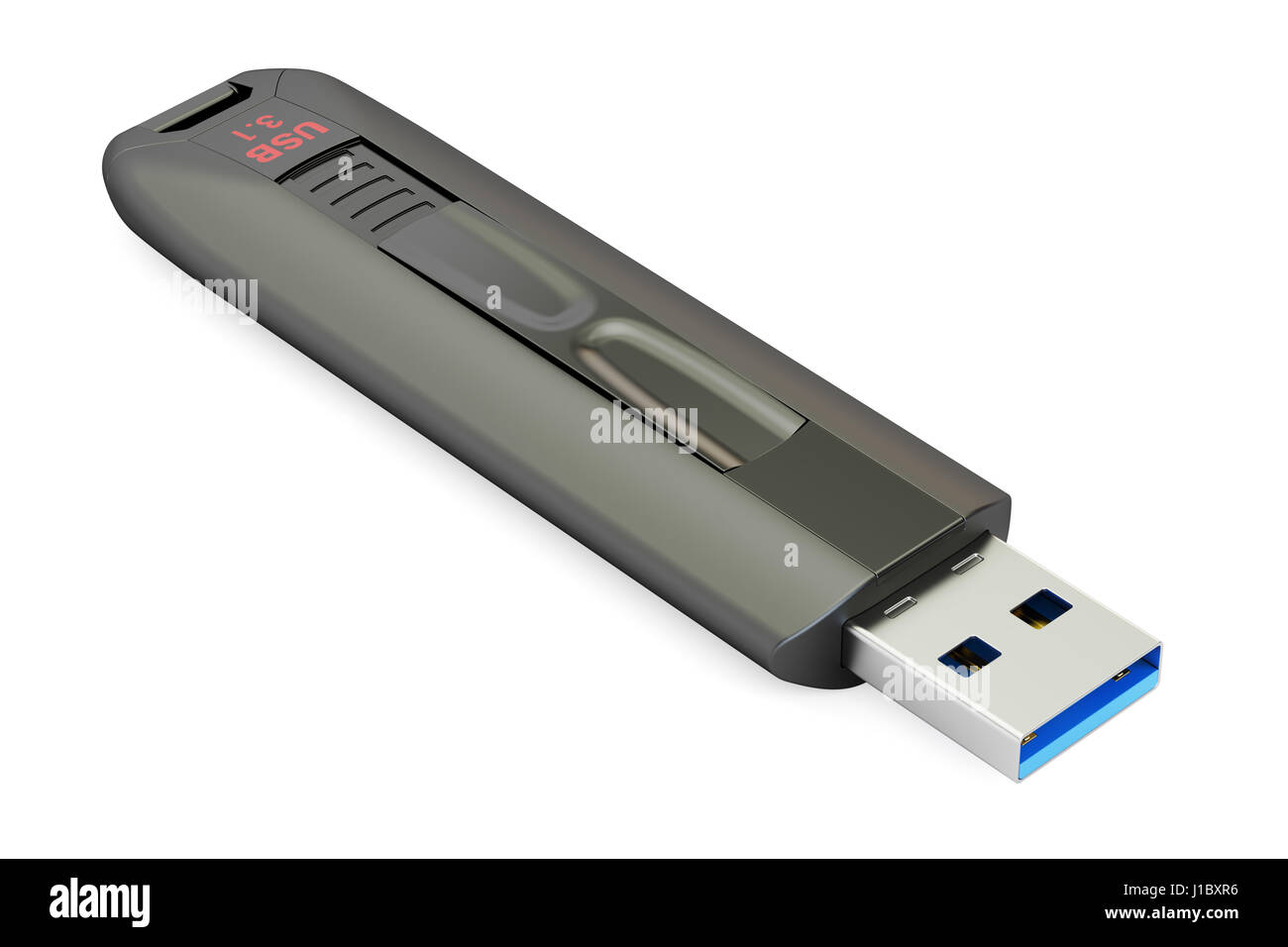 Lecteur flash USB 3.1, 3D Rendering isolé sur fond blanc Banque D'Images