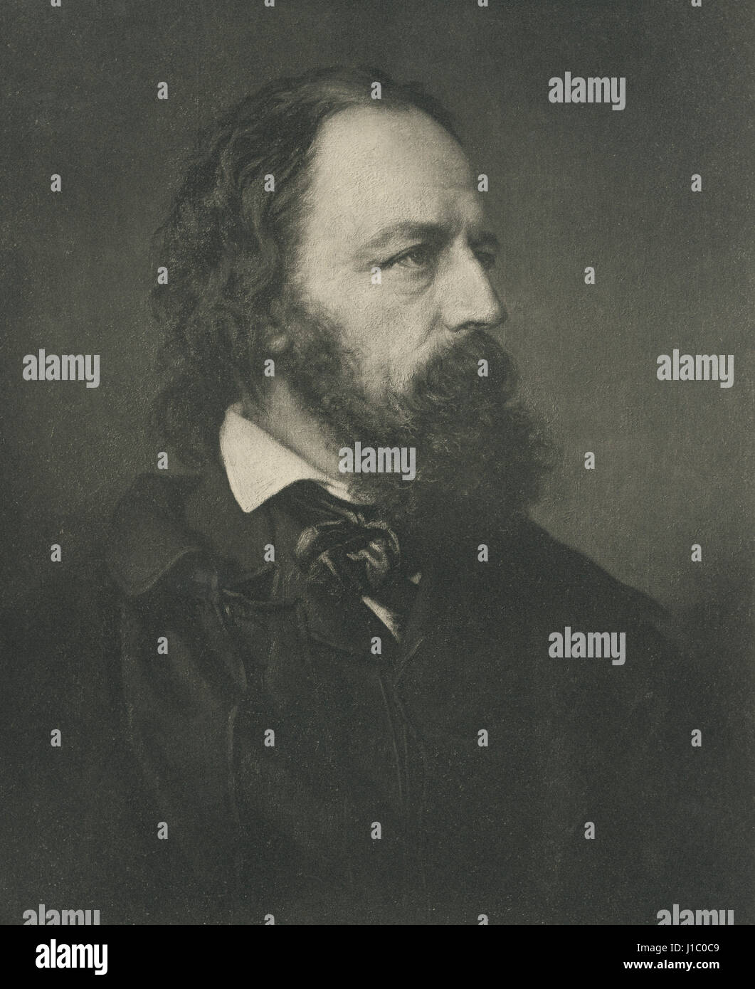 Alfred, lord Tennyson (1809-92), a noté le poète anglais, Portrait d'après photographie par Mayall Banque D'Images