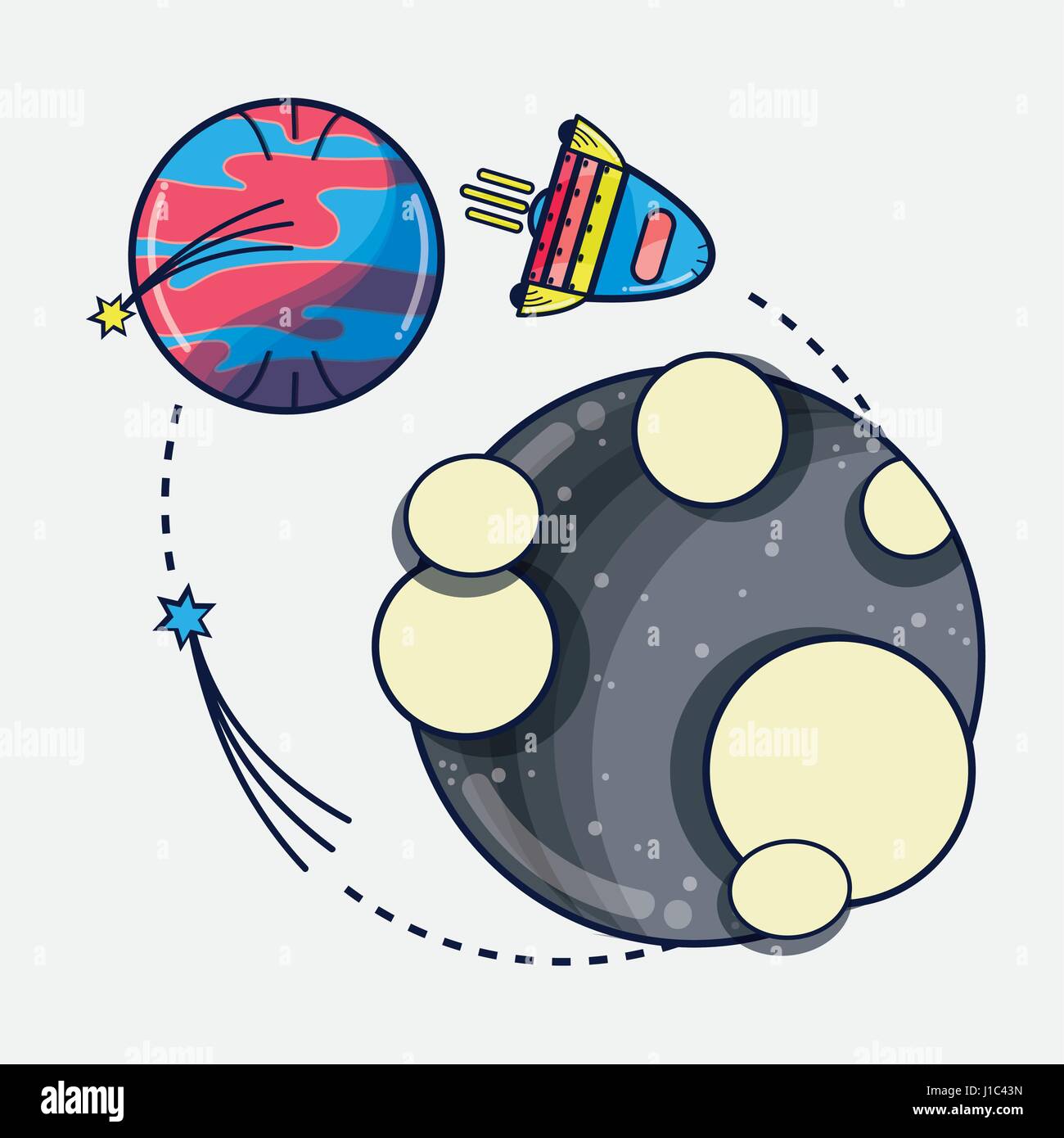 Rocket explorer à lune et revenir à planète Vénus Illustration de Vecteur