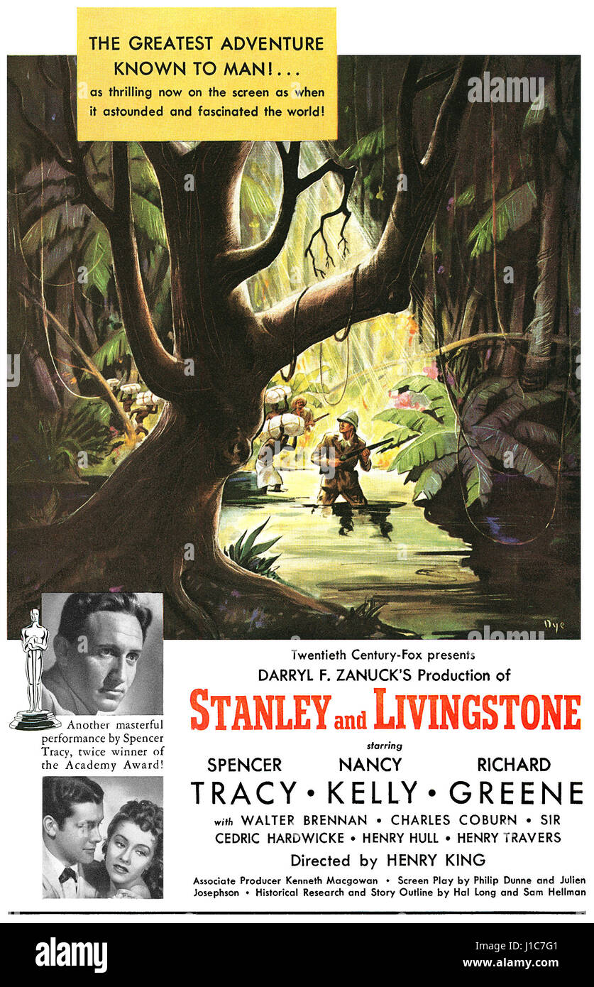 1939 publicité pour le film Stanley et Livingstone, avec Spencer Tracy, Nancy Kelly, et Richard Greene, réalisé par Henry King. Banque D'Images