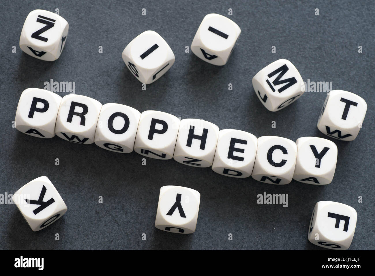 Mot prophétie sur white cubes jouet Banque D'Images