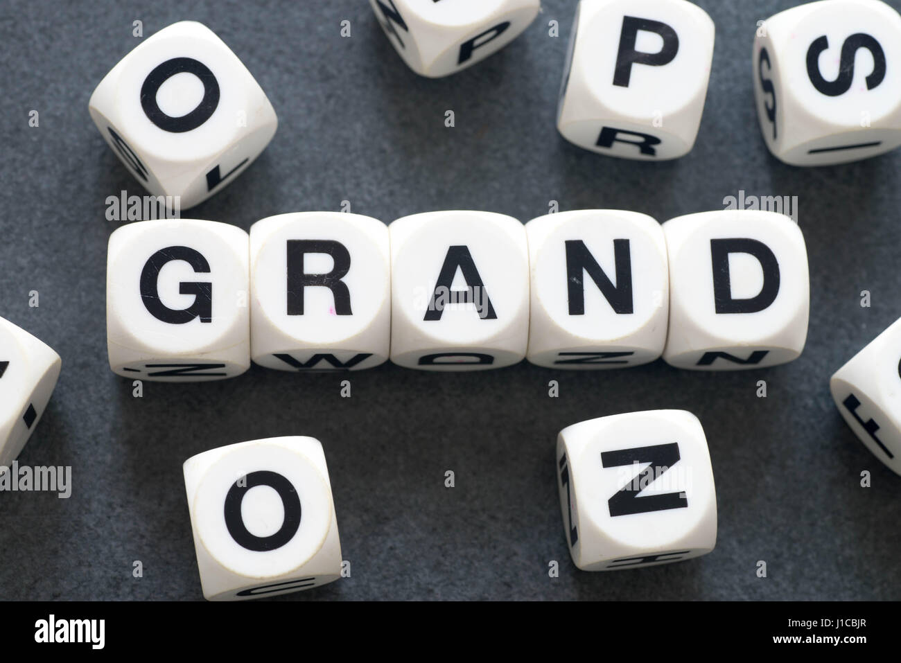 Grand mot sur white cubes jouet Banque D'Images