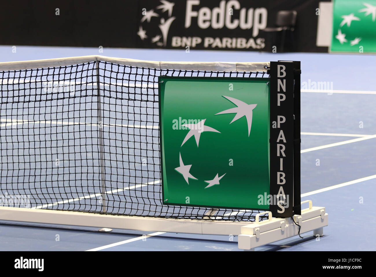 KHARKIV, UKRAINE - 11 février 2017 : Détails de tennis du Palais des Sports au cours de la BNP Paribas jeu FedCup Ukraine contre l'Australie en Kha Banque D'Images