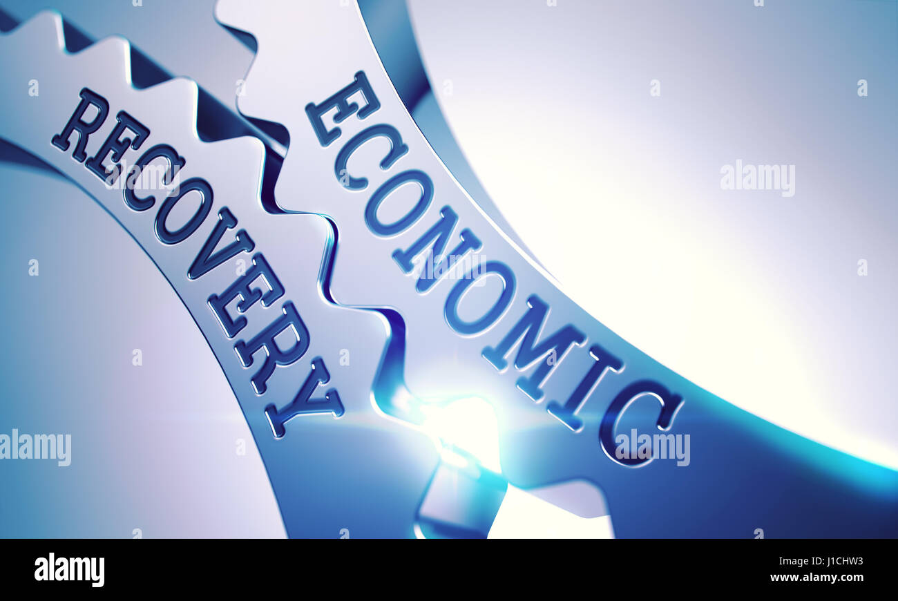 La relance économique - Mécanisme de rouages métalliques. 3D. Banque D'Images