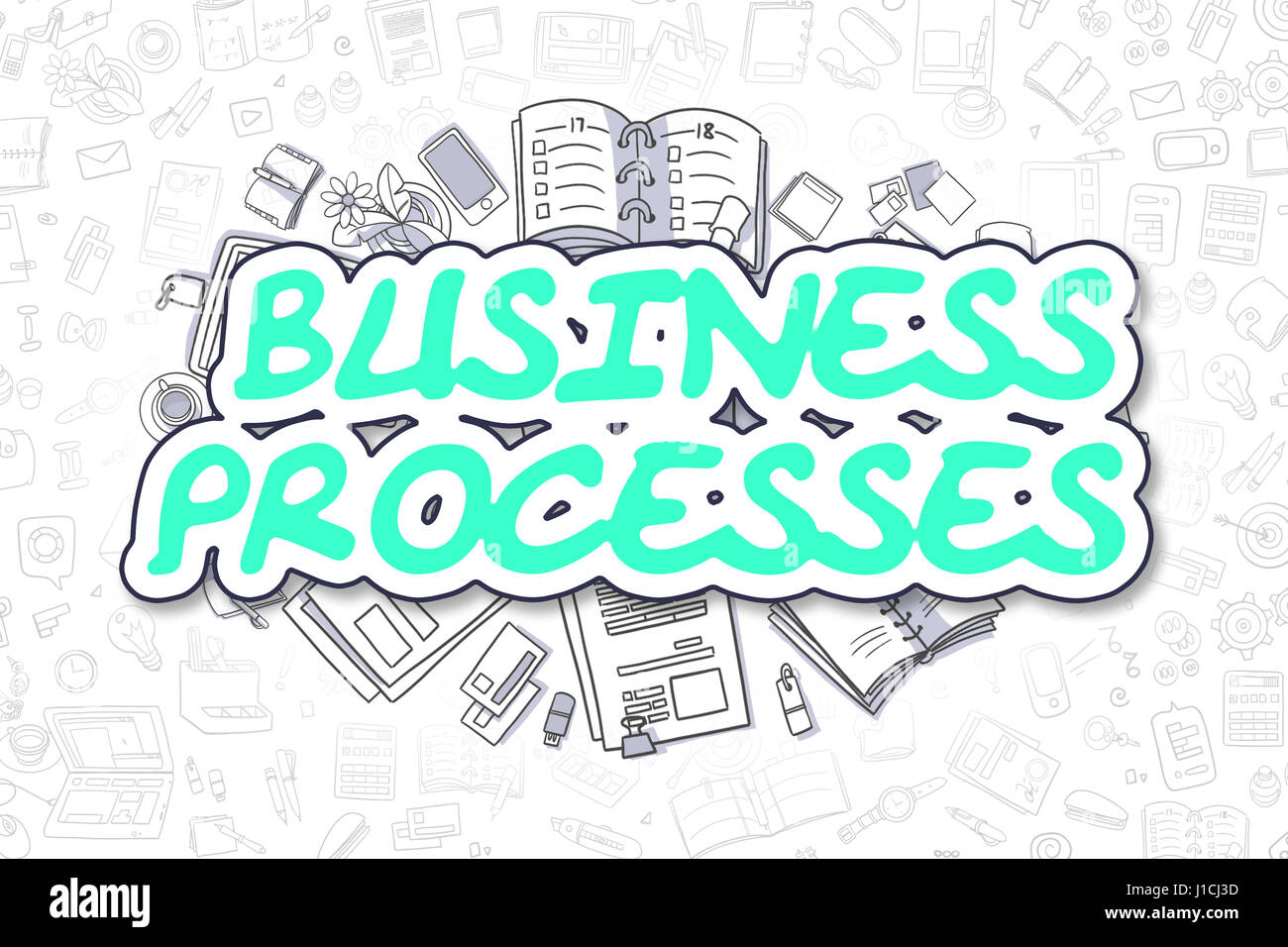 Les processus d'affaires - Cartoon vert. Concept d'entreprise. Banque D'Images