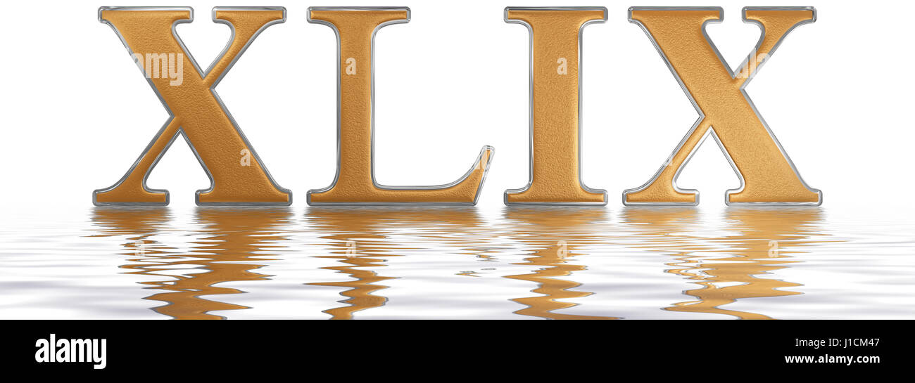 Le Chiffre Romain Xlix Novem Et Quadraginta 49 Quarante Neuf Refletee Sur La Surface De L Eau Isole Sur Blanc 3d Render Photo Stock Alamy