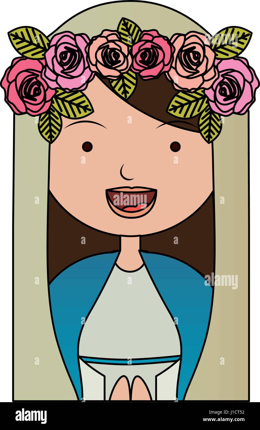 Fond blanc de moitié du corps colorés belle vierge avec couronne de roses Illustration de Vecteur