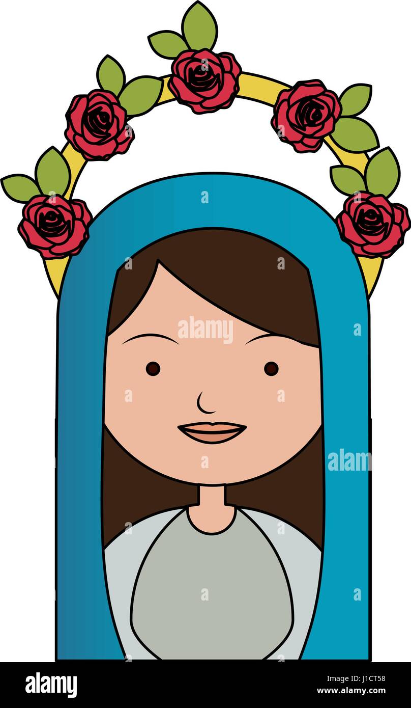Fond blanc de moitié du corps colorés belle vierge avec couronne de roses et manteau bleu Illustration de Vecteur