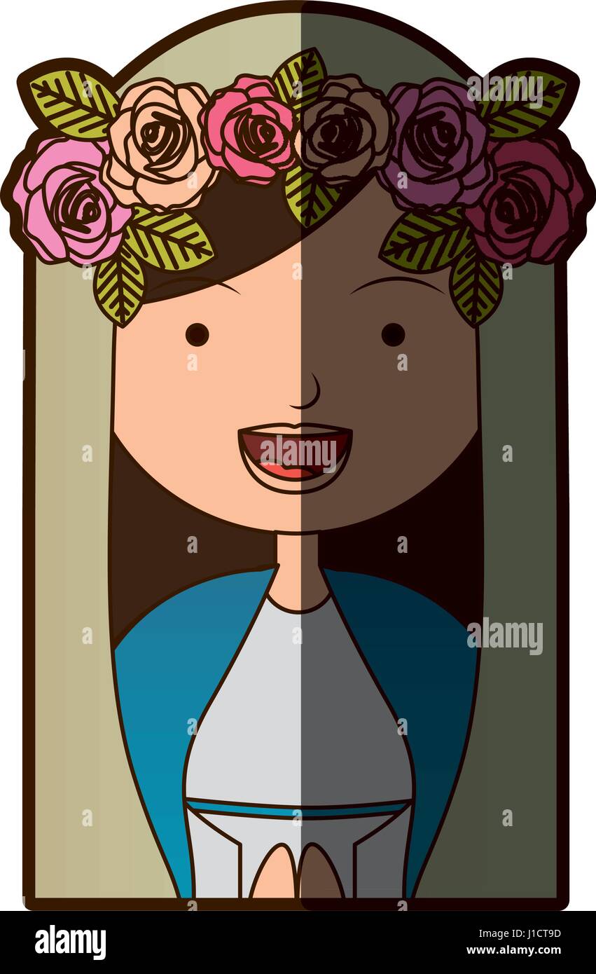 Fond blanc de moitié du corps colorés belle vierge avec couronne de roses avec demi-ombre Illustration de Vecteur