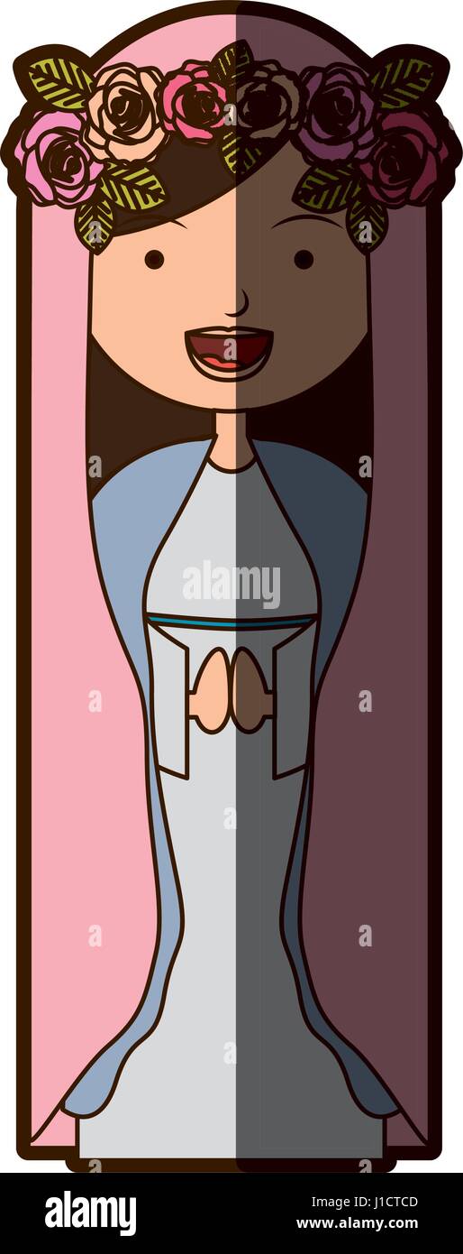 Fond blanc de belle vierge avec couronne de roses et demi-ombre Illustration de Vecteur