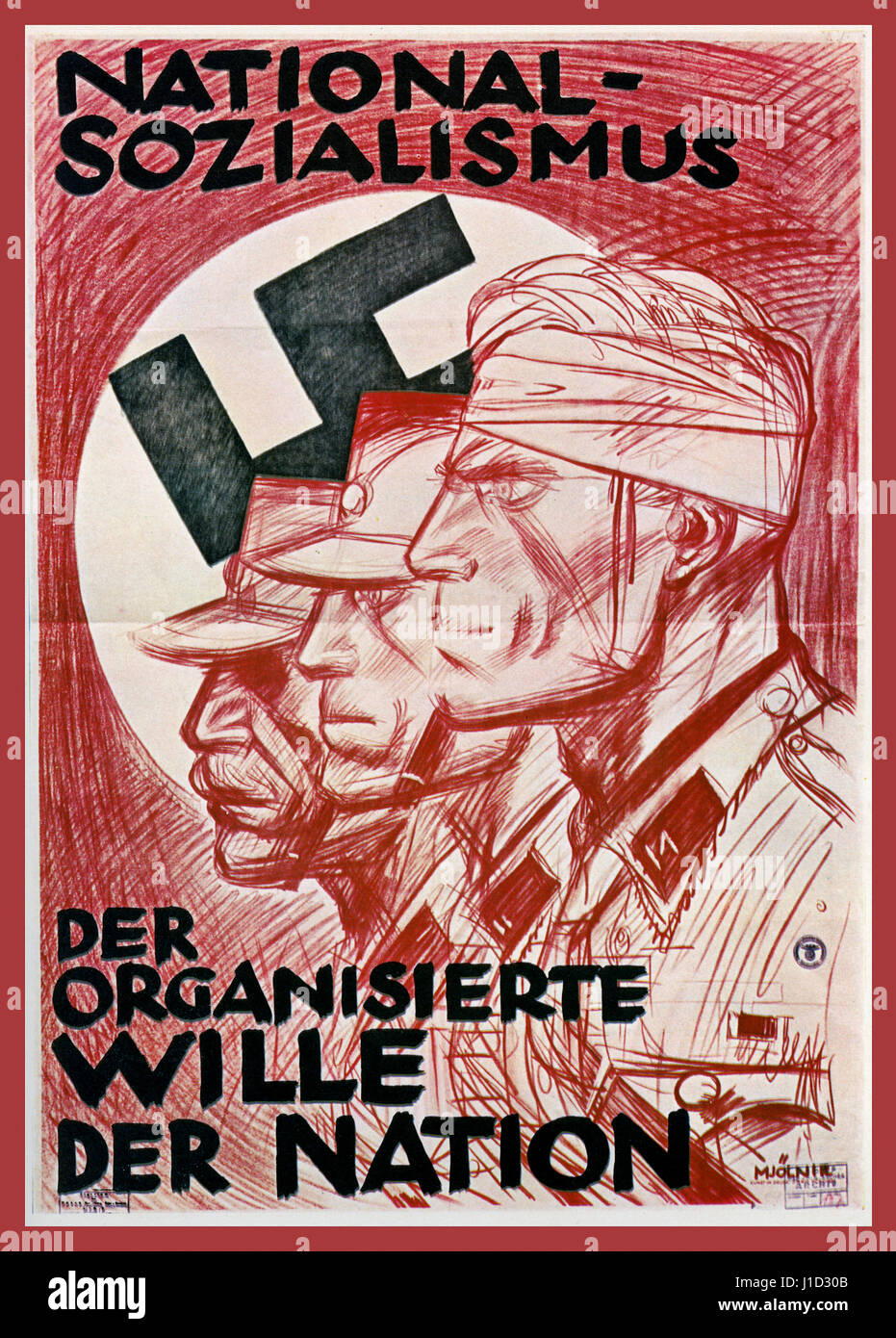 Affiche de propagande du NSDAP de 1930 approuvant l'Allemagne sera organisé "de la nation" Banque D'Images