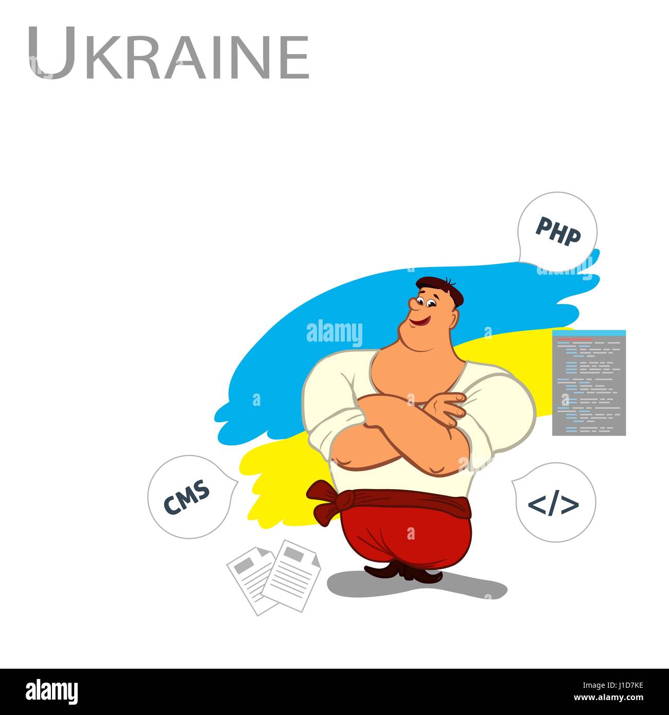 L'homme de l'Ukraine, programmeur. Le concept de scénario de crise de l'Ukraine. Télévision couleur style cartoon illustration. Illustration de Vecteur