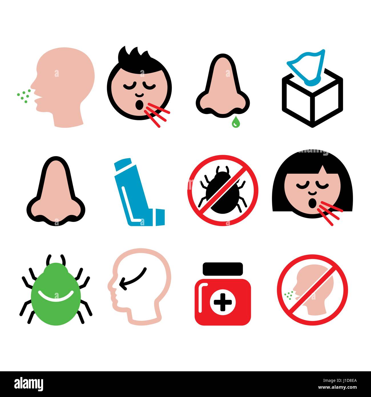 Rhume, grippe icons - infection, allergie nasale, nose design Illustration de Vecteur